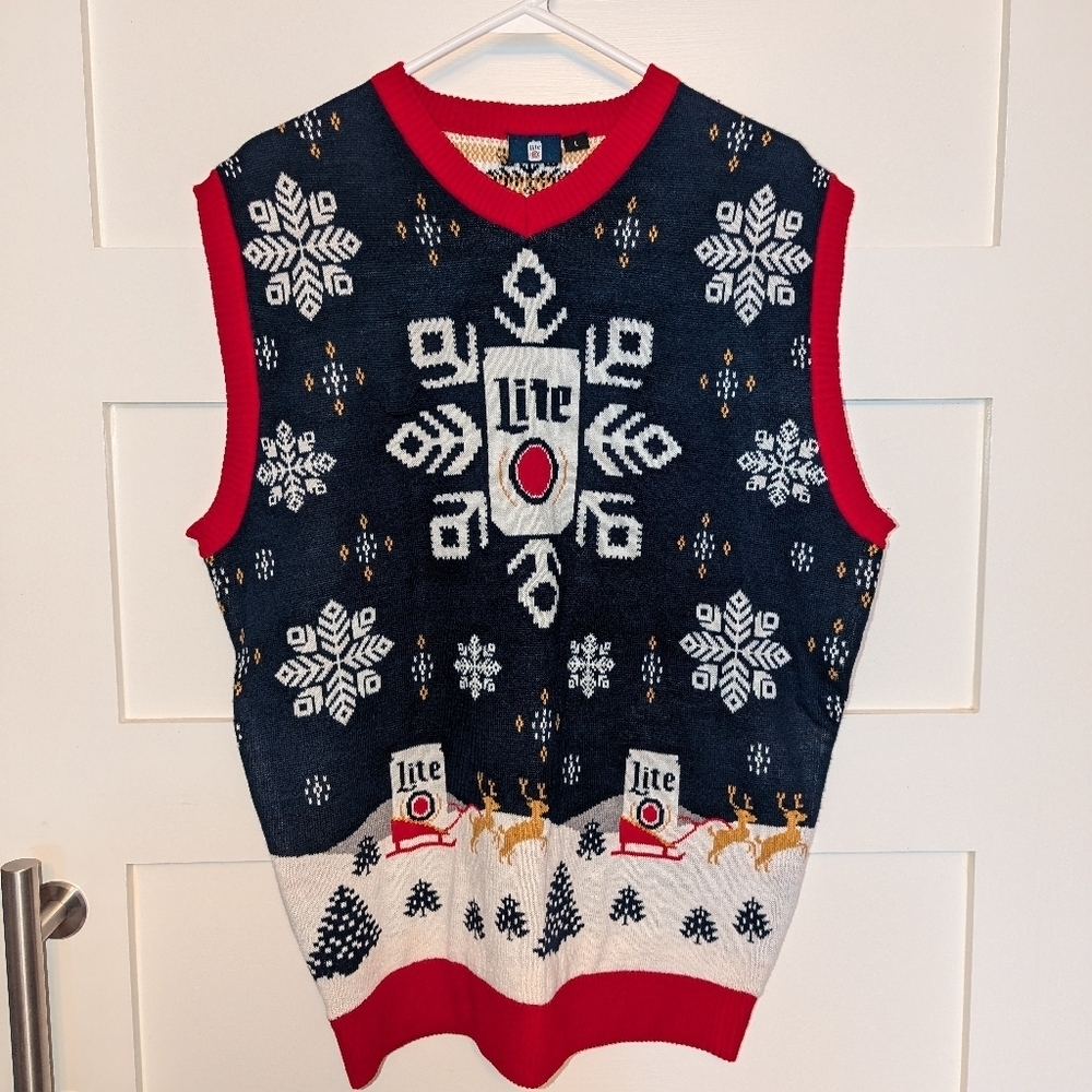 Miller Lite theme ugly Christmas vest size large.